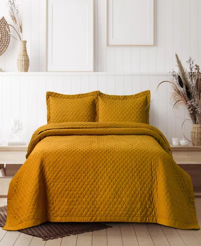 Tribeca Living Brisbane Microfiber Solid Oversized Quilt Set, Queen In Orange