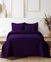 Tribeca Living Brisbane Microfiber Solid Oversized Quilt Set, Queen In Purple