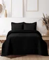 Tribeca Living Brisbane Microfiber Solid Oversized Quilt Set, Twin In Black