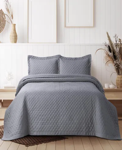 Tribeca Living Brisbane Microfiber Solid Oversized Quilt Set, Twin In Gray