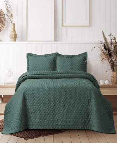Tribeca Living Brisbane Microfiber Solid Oversized Quilt Set, Twin In Green