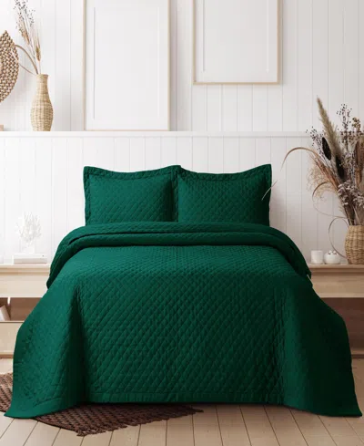 Tribeca Living Brisbane Microfiber Solid Oversized Quilt Set, Twin In Green