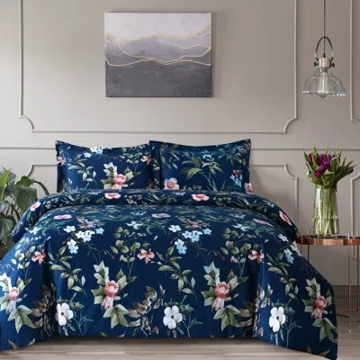 Tribeca Living Calla Navy/white Microfiber 3 Piece Duvet Cover Set In Navy,white