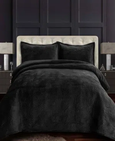 Tribeca Living Capri Medallion Velvet Oversized Solid 3 Piece Quilt Set, King In Medium Gray