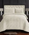Tribeca Living Capri Medallion Velvet Oversized Solid 3 Piece Quilt Set, King In Neutral