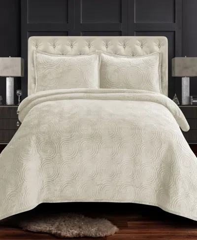 Tribeca Living Capri Medallion Velvet Oversized Solid 3 Piece Quilt Set, King In Neutral