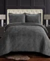 Tribeca Living Capri Medallion Velvet Oversized Solid 3 Piece Quilt Set, Queen In Gray
