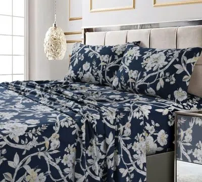 Tribeca Living Colmar Printed 300 Thread Count Cotton Sateen Extra Deep Pocket Sheet Sets In Sky Blue