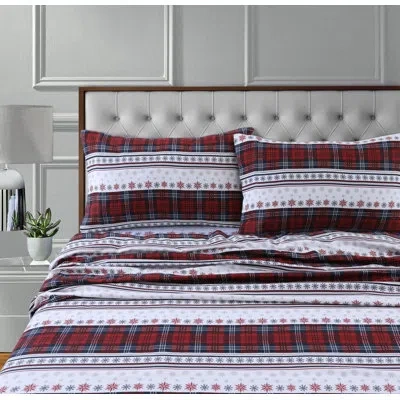 Tribeca Living Comfy Flannel Sheet Set In White;red