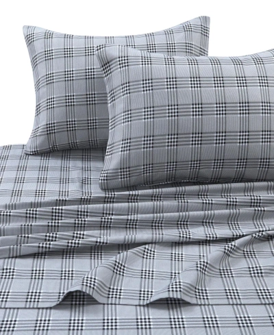 Tribeca Living Holiday Printed Cotton Flannel Extra Deep 4-pc. Sheet Set, Full In Gray Plaid