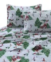 Tribeca Living Holiday Printed Cotton Flannel Extra Deep 4-pc. Sheet Set, Full In Red And Green Snowman