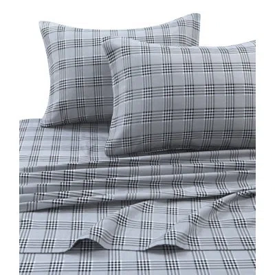 Tribeca Living Cozy Plaid 100% Cotton Flannel Sheet Set In Gray