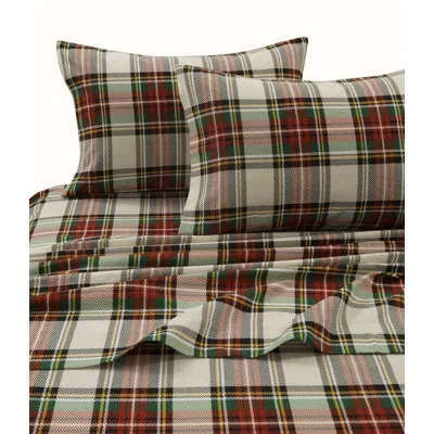 Tribeca Living Cozy Plaid 100% Cotton Flannel Sheet Set In Red;cream