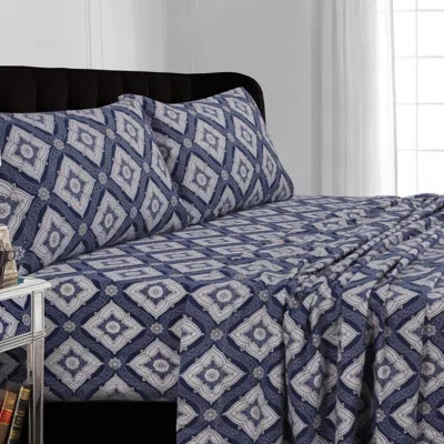 Tribeca Living Damask Sheet Set In Navy