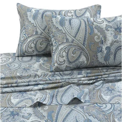 Tribeca Living Deep Pocket 300 Thread Count Paisley 100% Cotton Sheet Set In Blue;gray