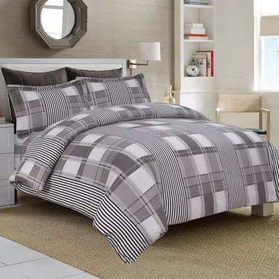 Tribeca Living Flannel 100% Cotton Plaid Sheet Set In Gray;blue