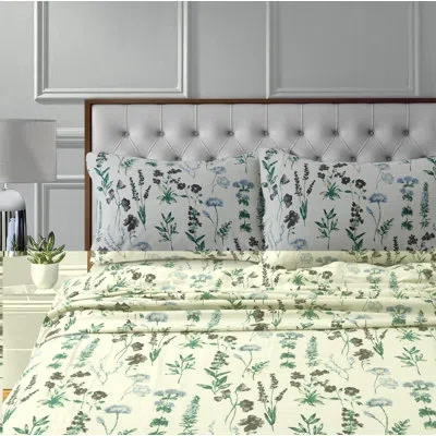Tribeca Living Fleur Flannel Sheet Set In Green;gray