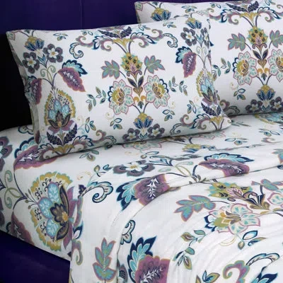 Tribeca Living Floral 100% Cotton Flannel Sheet Set In Blue;green;purple