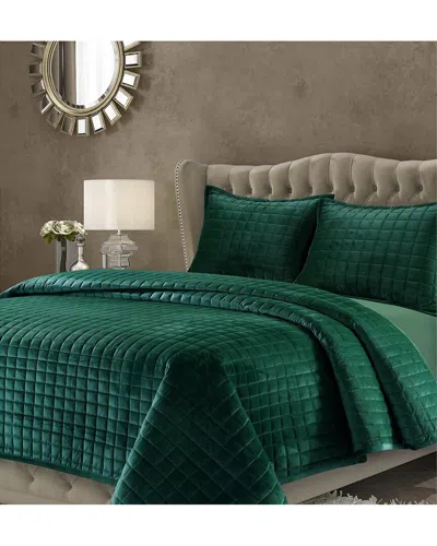 Tribeca Living Florence Velvet Oversized Quilt Set In Green