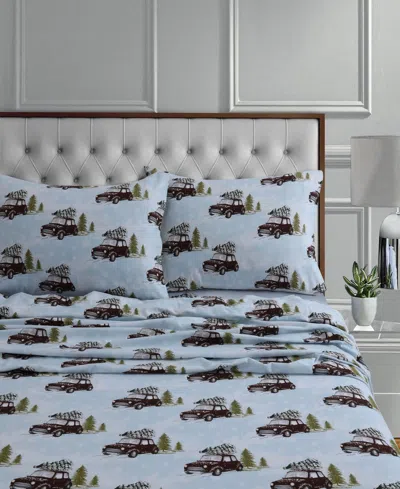 Tribeca Living Holiday Printed Cotton Flannel Extra Deep 4-pc. Sheet Set, Full In Blue
