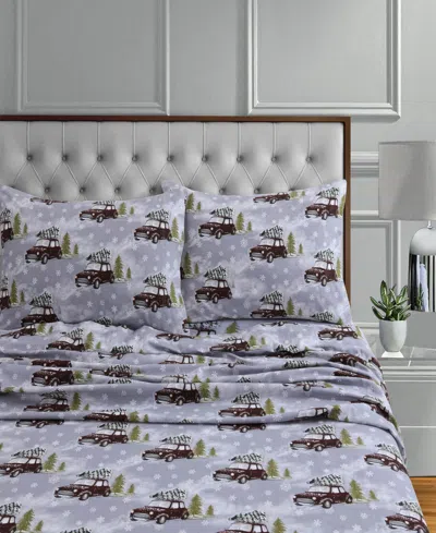 Tribeca Living Holiday Printed Cotton Flannel Extra Deep 4-pc. Sheet Set, Full In Purple