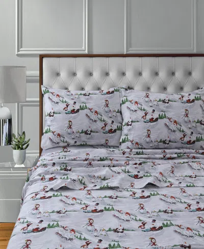 Tribeca Living Holiday Printed Cotton Flannel Extra Deep 4-pc. Sheet Set, King In Blue
