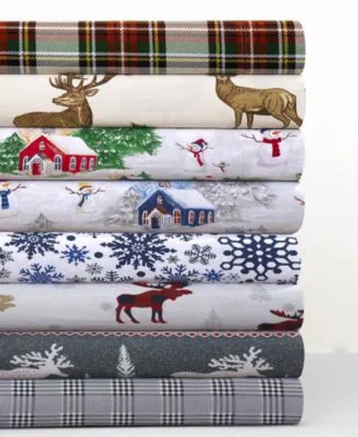 Tribeca Living Holiday Printed Cotton Flannel Extra Deep Sheet Sets In White Reindeers