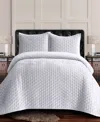 Tribeca Living Lugano Honeycomb Velvet Oversized Solid 2 Piece Quilt Set, Twin In White