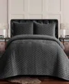 Tribeca Living Lugano Honeycomb Velvet Oversized Solid 3 Piece Quilt Set, Queen In Black