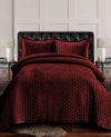 Tribeca Living Lugano Honeycomb Velvet Oversized Solid 3 Piece Quilt Set, Queen In Dark Red