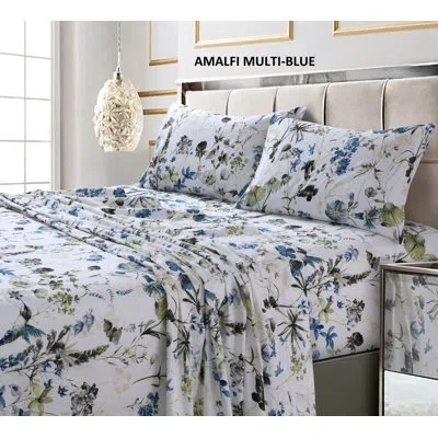 Tribeca Living Printed 300 Thread Count Sheets 300 Thread Count 100% Cotton Sheet Set In Blue