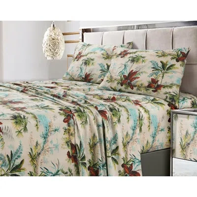 Tribeca Living Printed 300 Thread Count Sheets 300 Thread Count 100% Cotton Sheet Set In Blue;green;beige