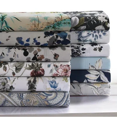 Tribeca Living Printed 300 Thread Count Sheets 300 Thread Count 100% Cotton Sheet Set In Charcoal