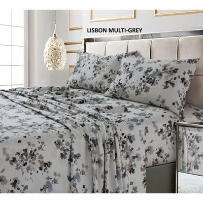 Tribeca Living Printed 300 Thread Count Sheets 300 Thread Count 100% Cotton Sheet Set In Gray