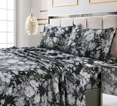 Tribeca Living Vernazza Printed 300 Thread Count Cotton Sateen Extra Deep Pocket Sheet Sets In Charcoal