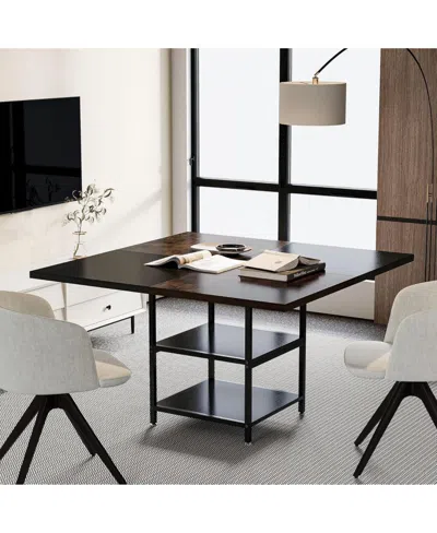 Tribesigns 47-inch Square Conference Table, Wood Seminar Table With Storage And Splicing Tabletop, Business Fur In Brown  Black