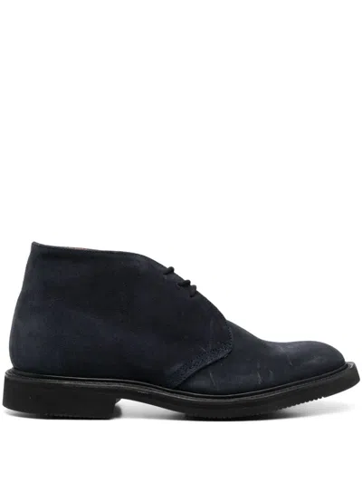 Tricker's Lace-up Suede Round Toe Ankle Boots In Black