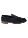 Tricker's Suede Loafers With Round Toe And Penny Strap In Navy