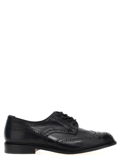 Tricker's Leather Kensington Derby Shoes With Brogue Finish In Black