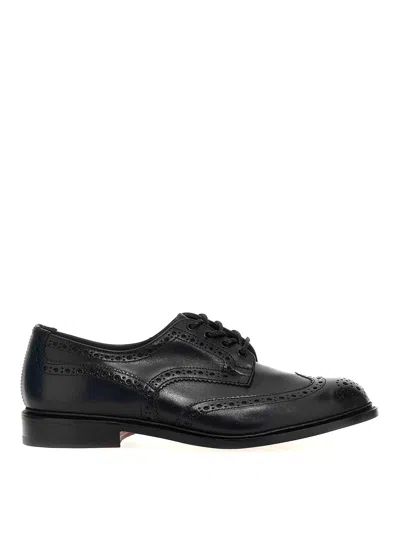 Tricker's Leather Kensington Derby Shoes With Brogue Finish In Black