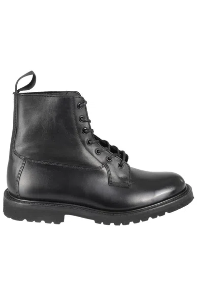 Tricker's Burford Black Leather Ankle Boot With Lace-up Closure