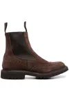 Tricker's Brown Suede Ankle Boot With Elastic Side Panels In Dark Brown