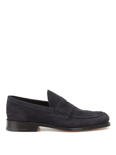 Tricker's Deep Navy Suede Moccasin With Rubber Sole In Black