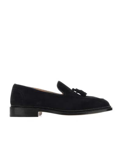 Tricker's Navy Blue Suede Elton Loafers In Black