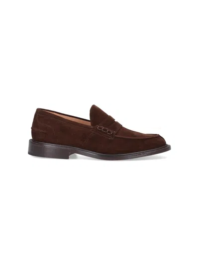 Tricker's Chocolate Suede James Loafer With Leather Sole In Black