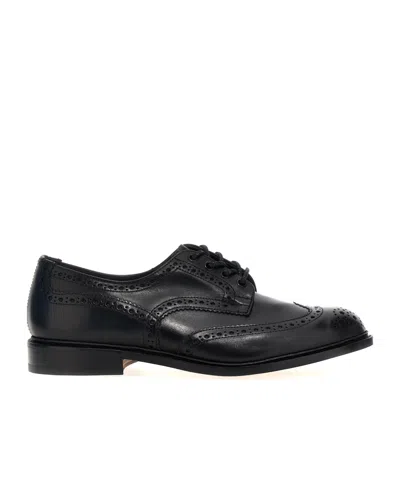 Tricker's Leather Kensington Derby Shoes With Brogue Finish In Black
