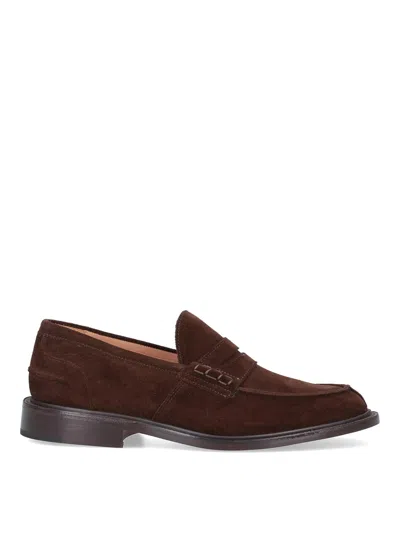 Tricker's Chocolate Suede James Loafer With Leather Sole In Black