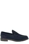 Tricker's Suede Loafers With Round Toe And Penny Strap In Blue