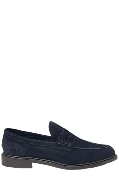 Tricker's Suede Loafers With Round Toe And Penny Strap In Black
