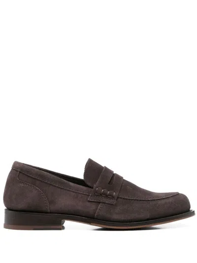 Tricker's Almond Toe Penny Strap Suede Loafers In Multi